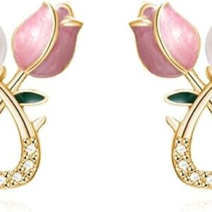 White Pink Tulip Studs