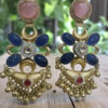 Matt Finish Golden Blue and Pink Bell Earrings