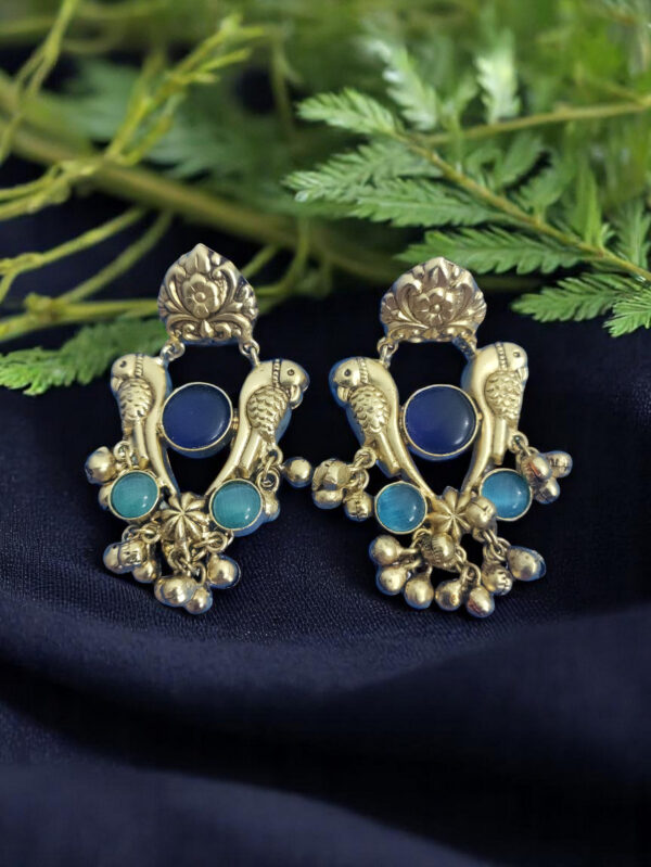 Blue And Turquoise Parrot Bell Earrings