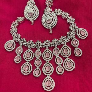 AD Light Pink Premium Necklace With Earrings