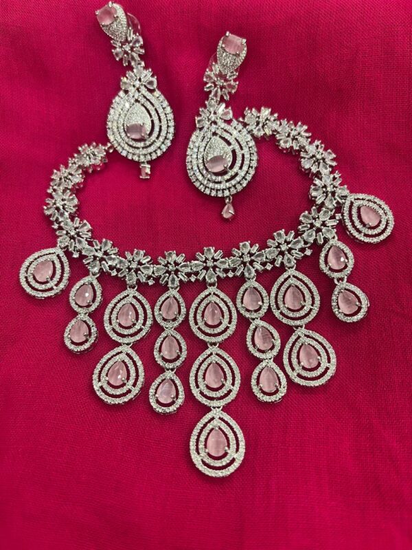 AD Light Pink Premium Necklace With Earrings