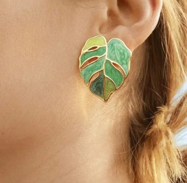 Light and Dark Green Leaf Korean Studs - Image 4