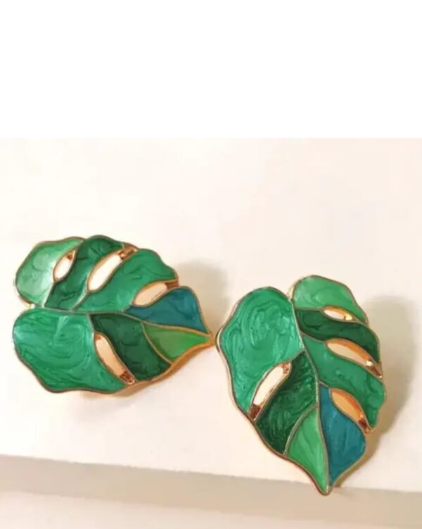 Light and Dark Green Leaf Korean Studs - Image 3