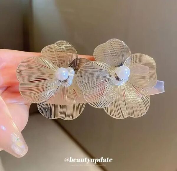 Golden Petal Korean Studs With White Pearl - Image 3