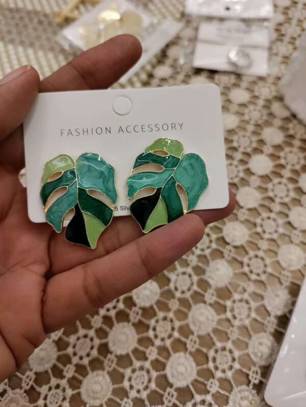 Light and Dark Green Leaf Korean Studs - Image 2