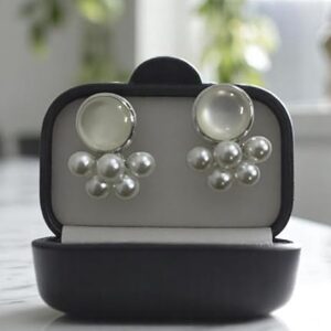 Elegant Pearl Stud Earrings, White Faux Pearl Cluster Design, Silver-Tone