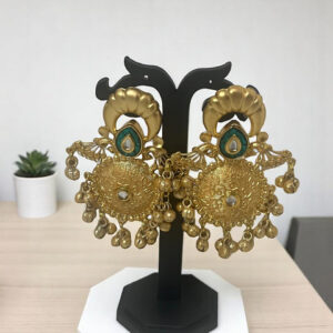 Green Color Round Chandbali Bells Earrings