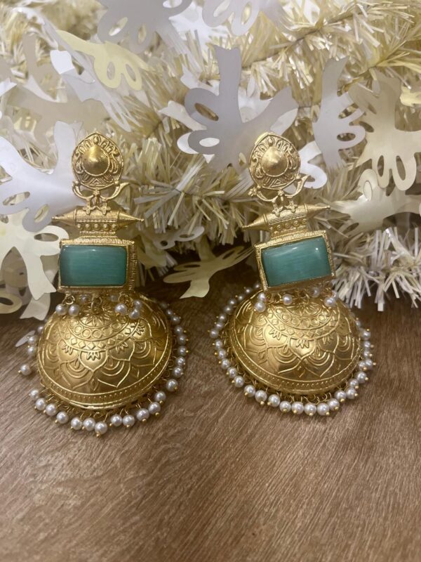 Big Jhumki Mint Green Earrings