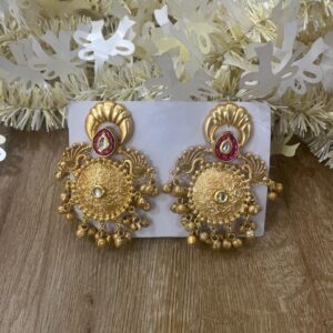 Ruby Color Round Chandbali Bells Earrings