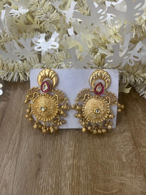 Ruby Color Round Chandbali Bells Earrings