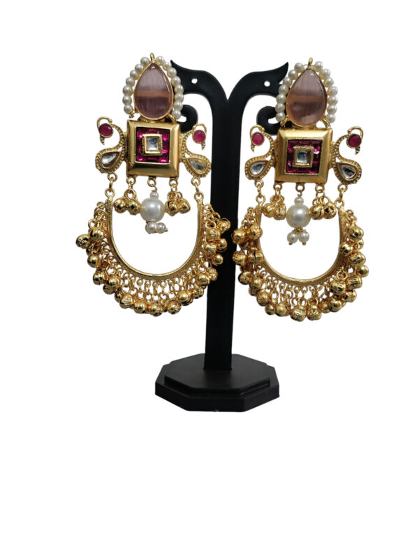 Light Pink and Ruby Color Long Earrings - Image 3