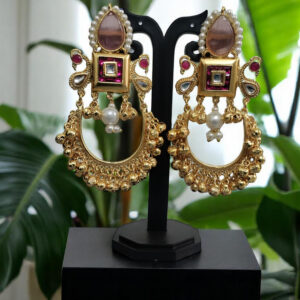 Light Pink and Ruby Color Long Earrings