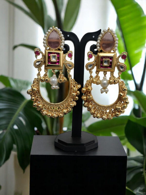 Light Pink and Ruby Color Long Earrings