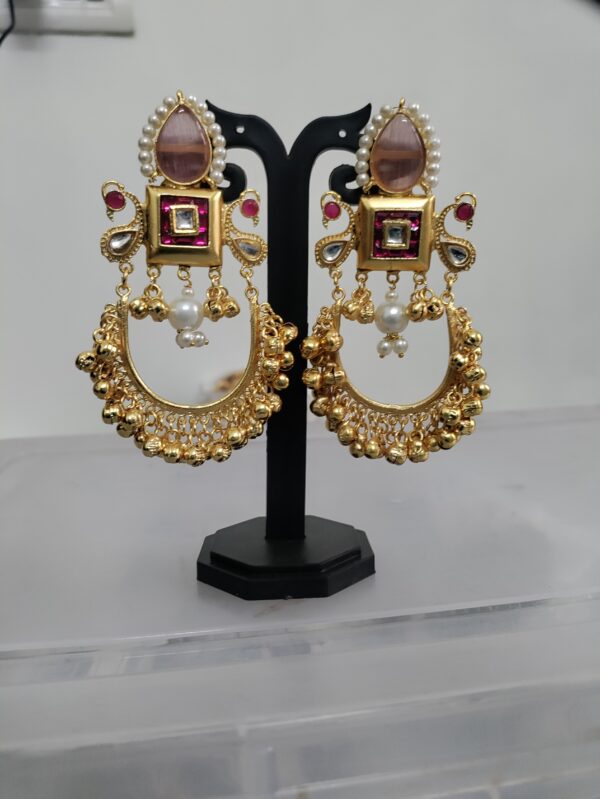 Light Pink and Ruby Color Long Earrings