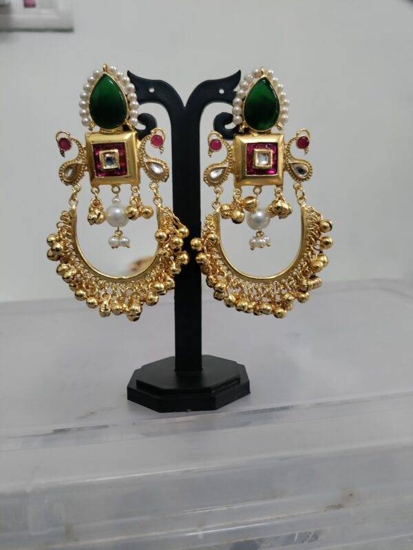 Green and Ruby Color Long Earrings