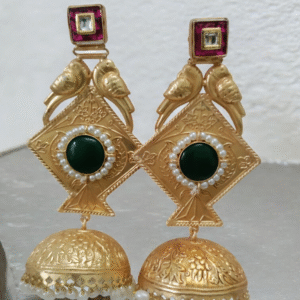 Golden Kite Parrot Jhumki Long Earrings in Pink Color