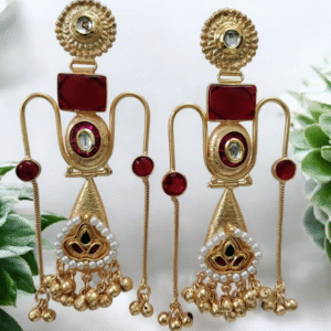 Red Kashmiri Trending Chain Earrings with Bells