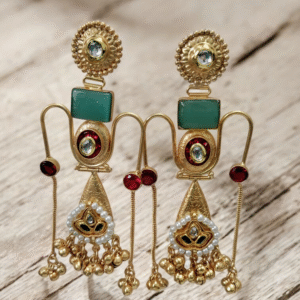 Mint Green Kashmiri Trending Chain Earrings with Bells