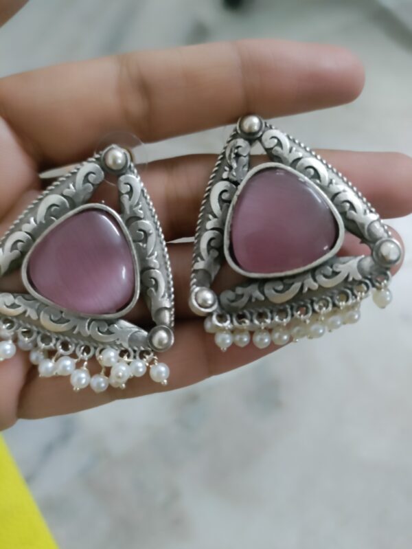 Oxidized Oversized Studs in Pink Color - Image 3