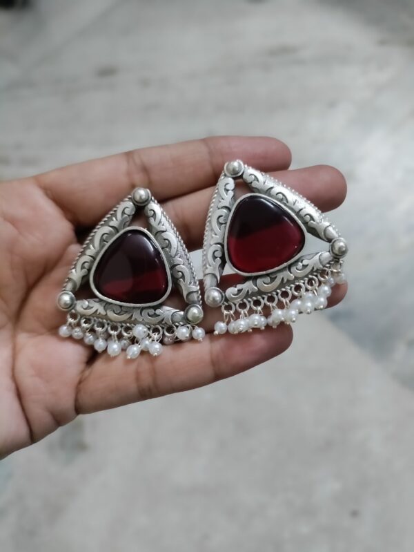 Oxidized Triangle Oversized Studs - Red - Image 3