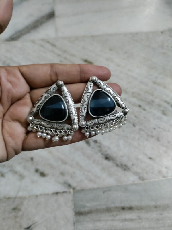 Oxidized Oversized Studs in Blue Color - Image 3