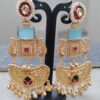 Pink Centre Sky Blue Stone Designed Chandbali Earrings