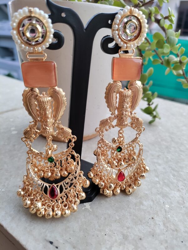 White and Orange Stone Elephant Designed Chandbali Earrings