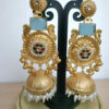 Long Sky Blue Stone Jhumki Long Earrings