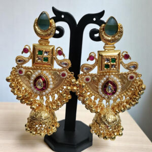 Sky Blue Drop Earrings With Chandbali Jhumki and Bells