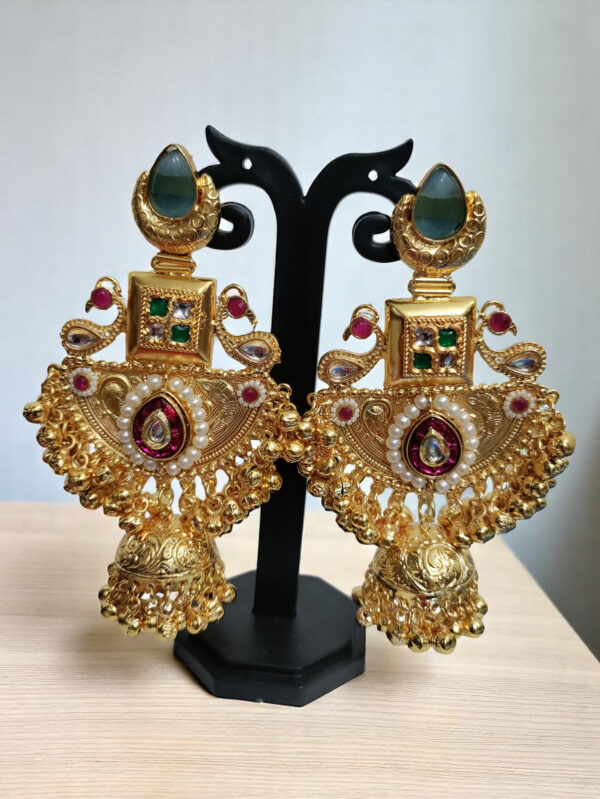 Sky Blue Drop Earrings With Chandbali Jhumki and Bells
