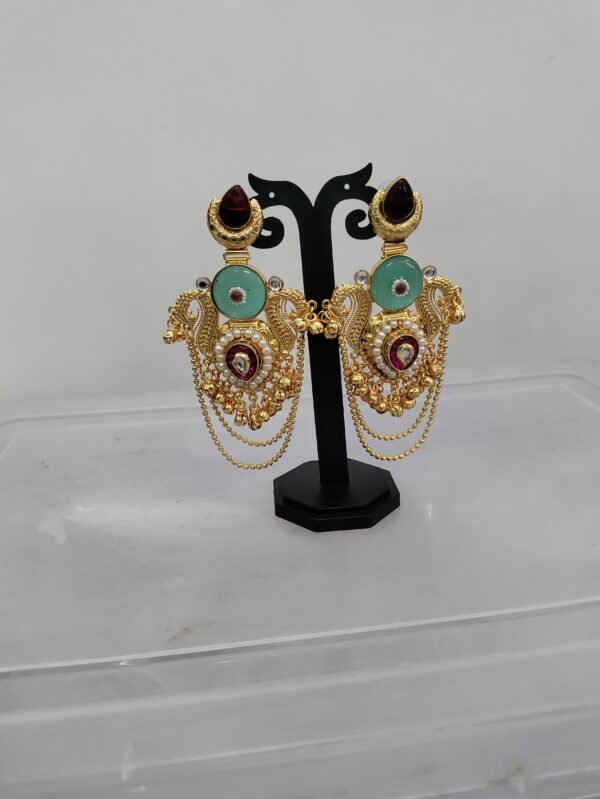 Red Color Kashmiri Chain Earrings - Image 2