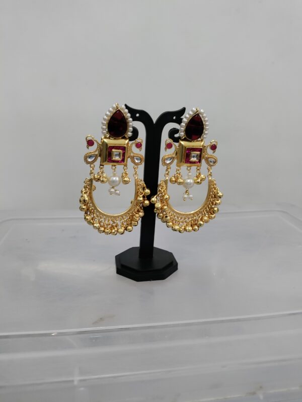 Red Drop Bells Kashmiri Earrings - Image 2