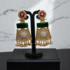 Pink Top and Green Stone Long Earring