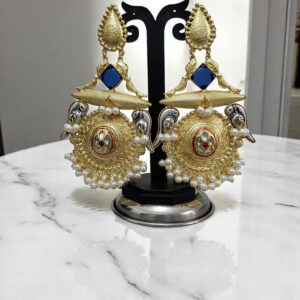 Blue Parrot Chandbali Earrings with Pearl Drops