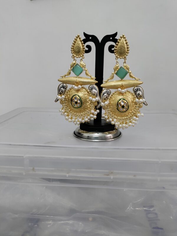 Mint Green Chandbali Kashmiri Earrings - Image 2
