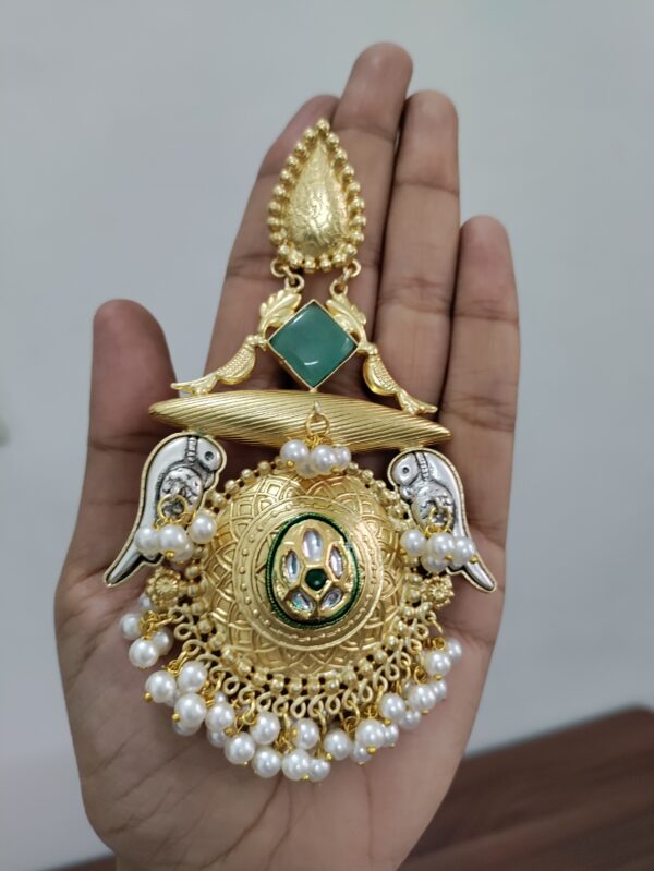 Mint Green Chandbali Kashmiri Earrings - Image 3