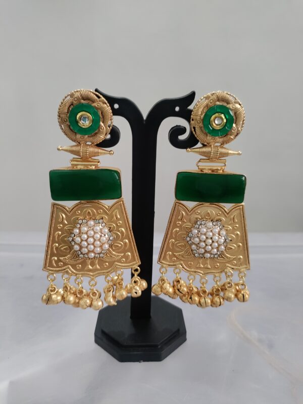 Green Top and Rectangle Stone Earrings - Image 2