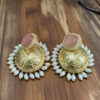 Golden Jhumki With Pink Stone and White Pearls