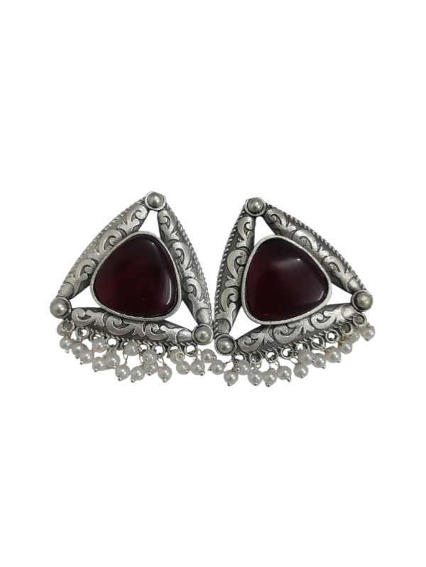 Oxidized Triangle Oversized Studs - Red - Image 2