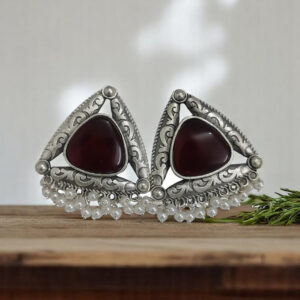 Oxidized Triangle Oversized Studs - Red