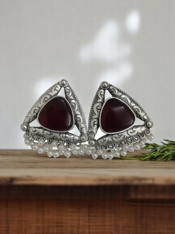 Oxidized Triangle Oversized Studs - Red
