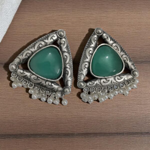 Oxidized Triangle Oversized Studs - Mint Green
