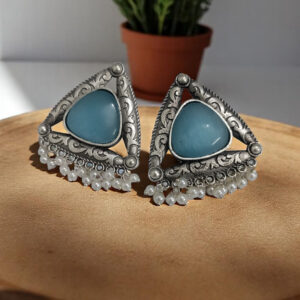 Oxidized Triangle Oversized Studs - Sky Blue