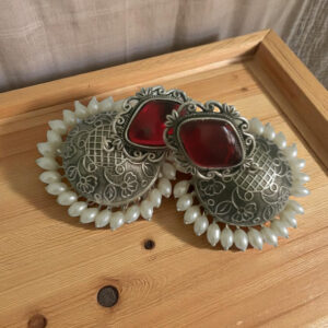 Diagonal Stone Oxidized Jhumki – Maroon