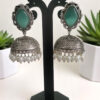 Diagonal Stone Oxidized Jhumki