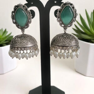Diagonal Stone Oxidized Jhumki