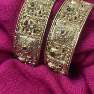 Premium Gold Plated Green and Ruby Elephant Crafted Kaddas