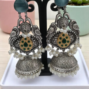 German Silver Replica Oxidized Jhumki Earrings