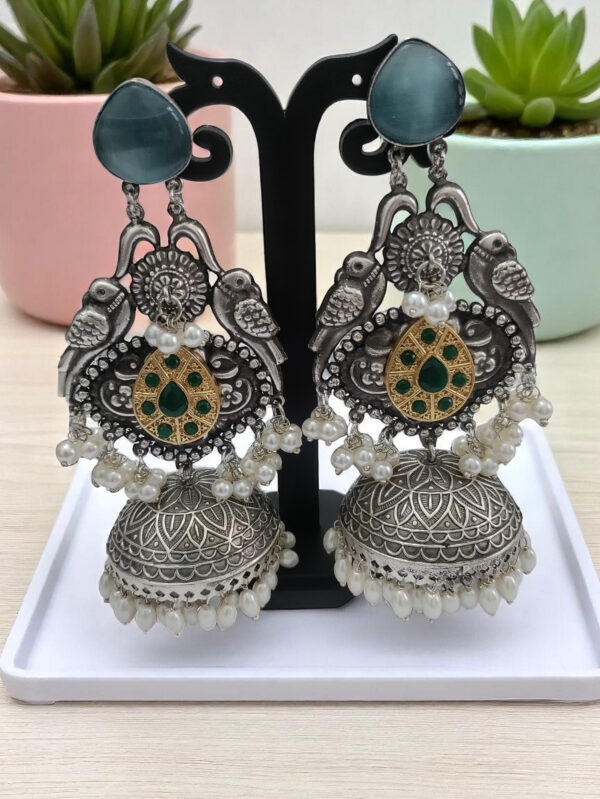 German Silver Replica Oxidized Jhumki Earrings
