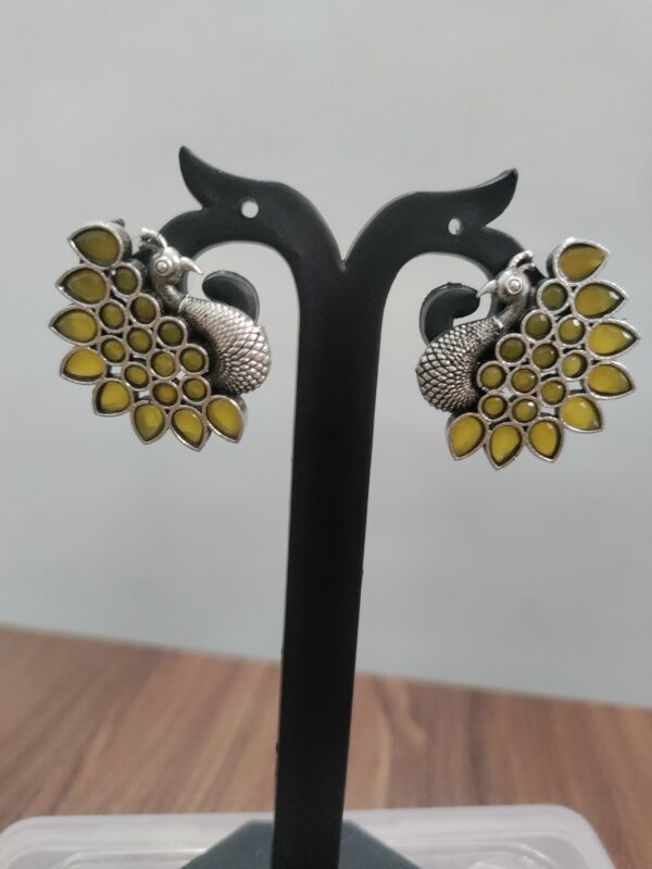 Yellow Peacock Oxidized Studs - Image 3